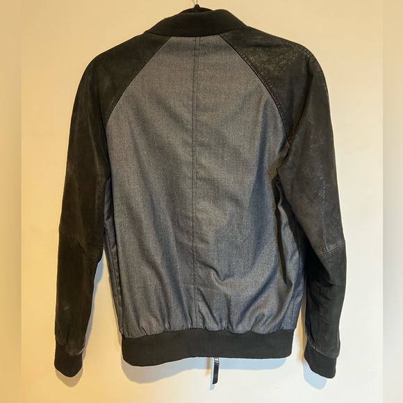 Coated Leather & Denim Bomber Jacket - Picture 3 of 4